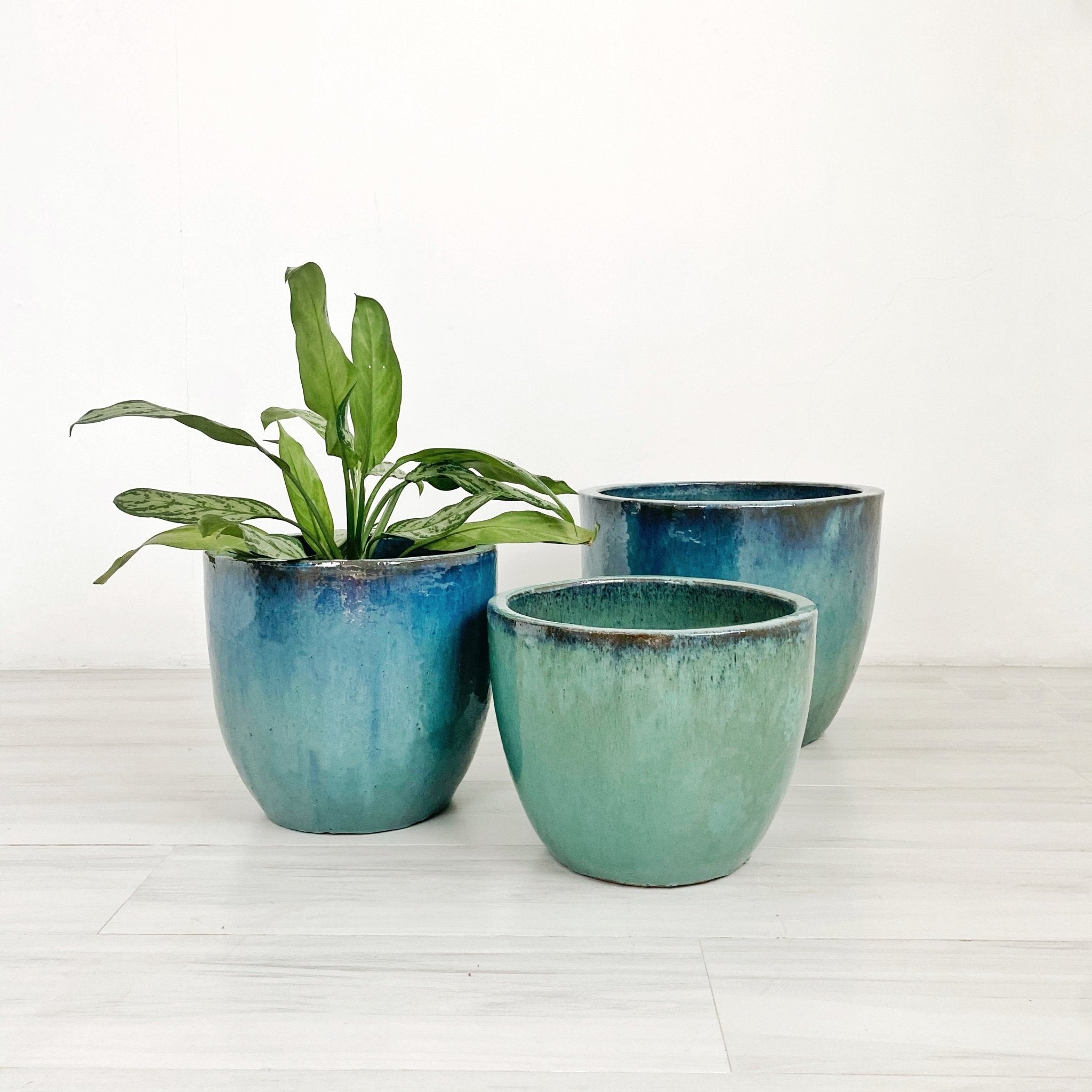 Turquoise Round Vietnam Glazed Earthenware Ceramic Pot