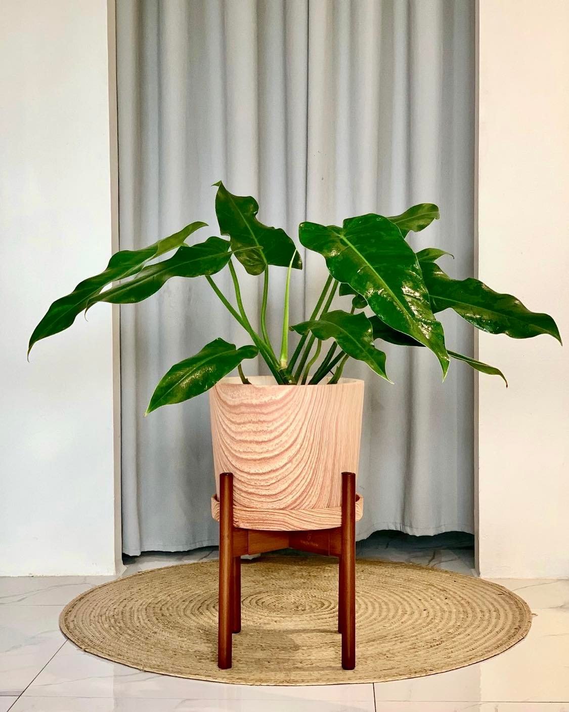 Burly Wood Finish Cylinder Ceramic Floor Planter With Catch Plate