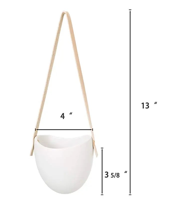 Porcelain Hanging Wall Planter with Strap (Set of three) - Pots For Plants
