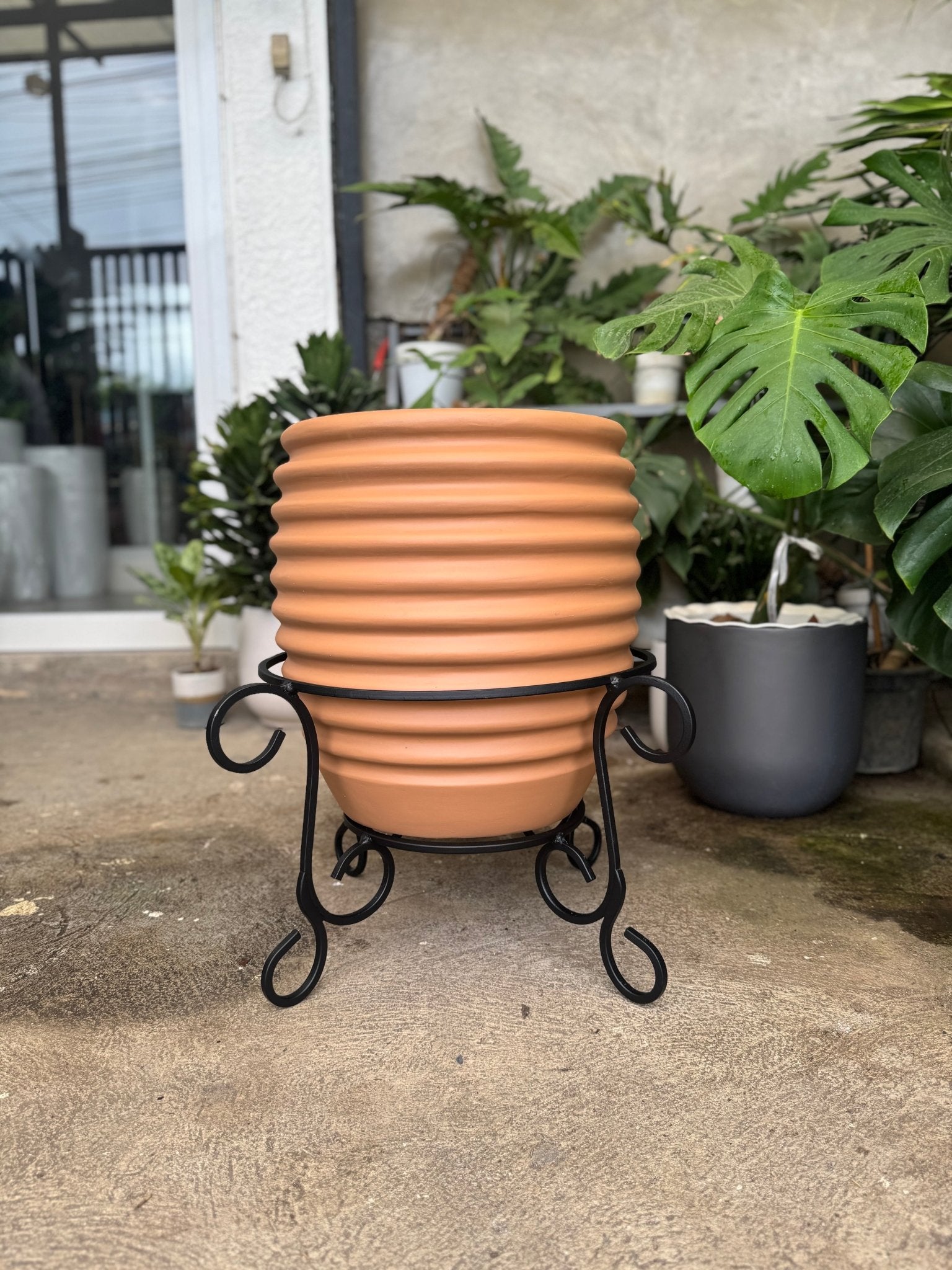 Ribbed Terracota Fiberglass Planter - Pots For Plants