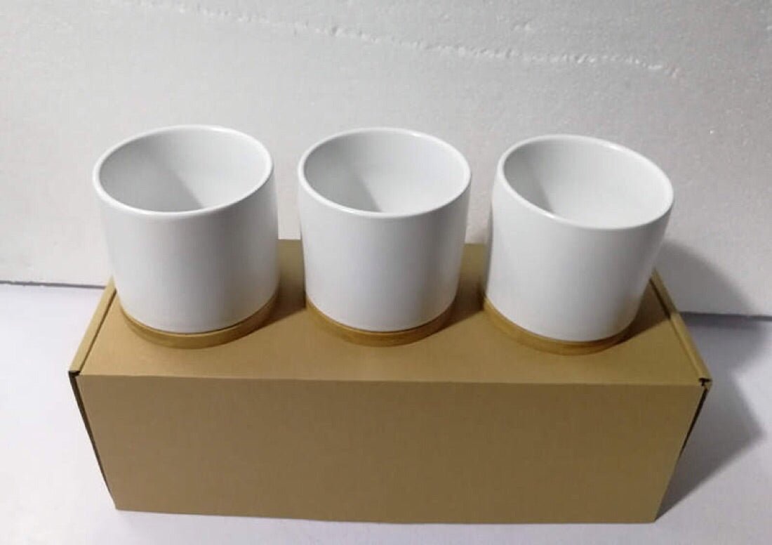 3.5" Cylinder Porcelain Pots with Catch Plate (Set-of-three) - Pots For Plants