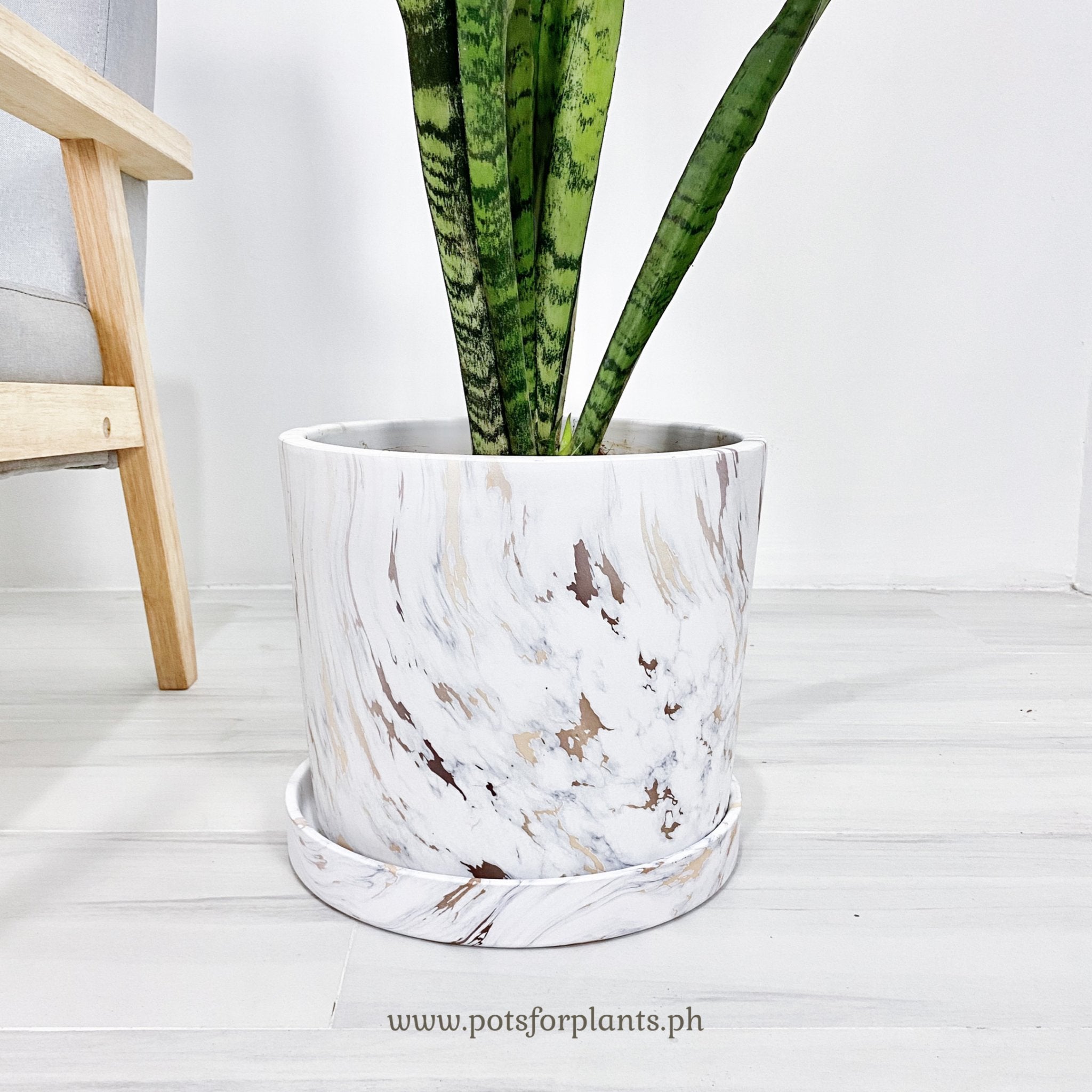 Marbled Ceramic Floor Planter with Catchplate - Pots For Plants