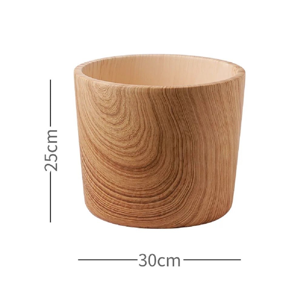 Burly Wood Finish Cylinder Ceramic Floor Planter With Catch Plate - Pots For Plants