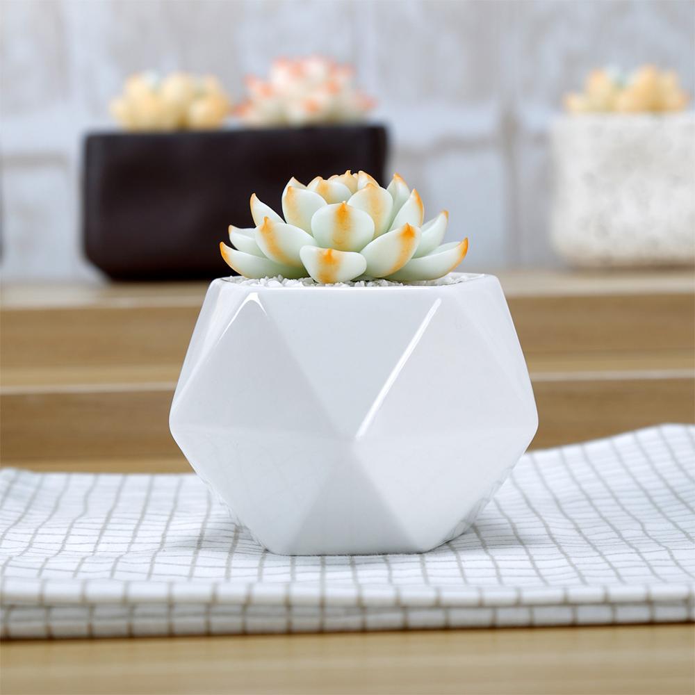 Crystal Shaped White Gloss Finish Porcelain Ceramic Pot - Pots For Plants