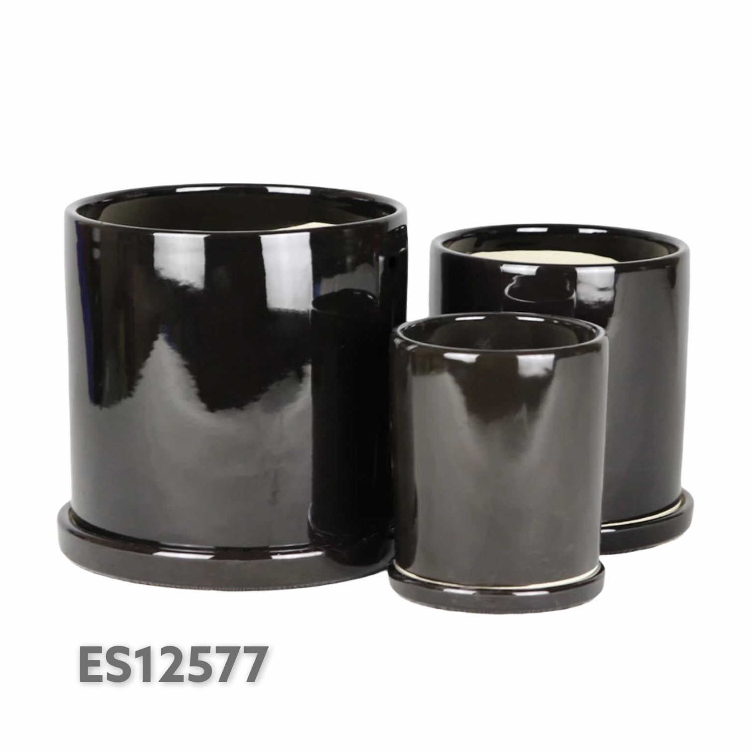 ES1257 Cylinder Glazed Clay Ceramic Pot with Ceramic Saucer - Pots For Plants
