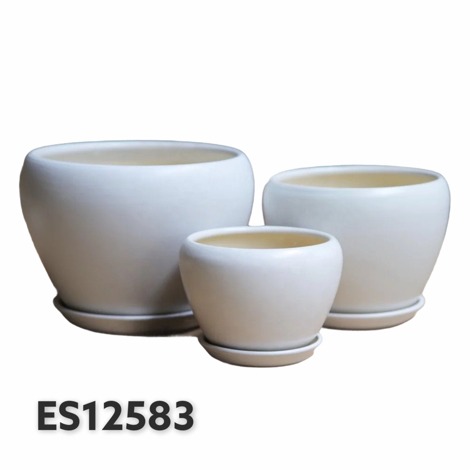 ES-1258 Round Glazed Clay Ceramic Pot with Catch Plate - Pots For Plants