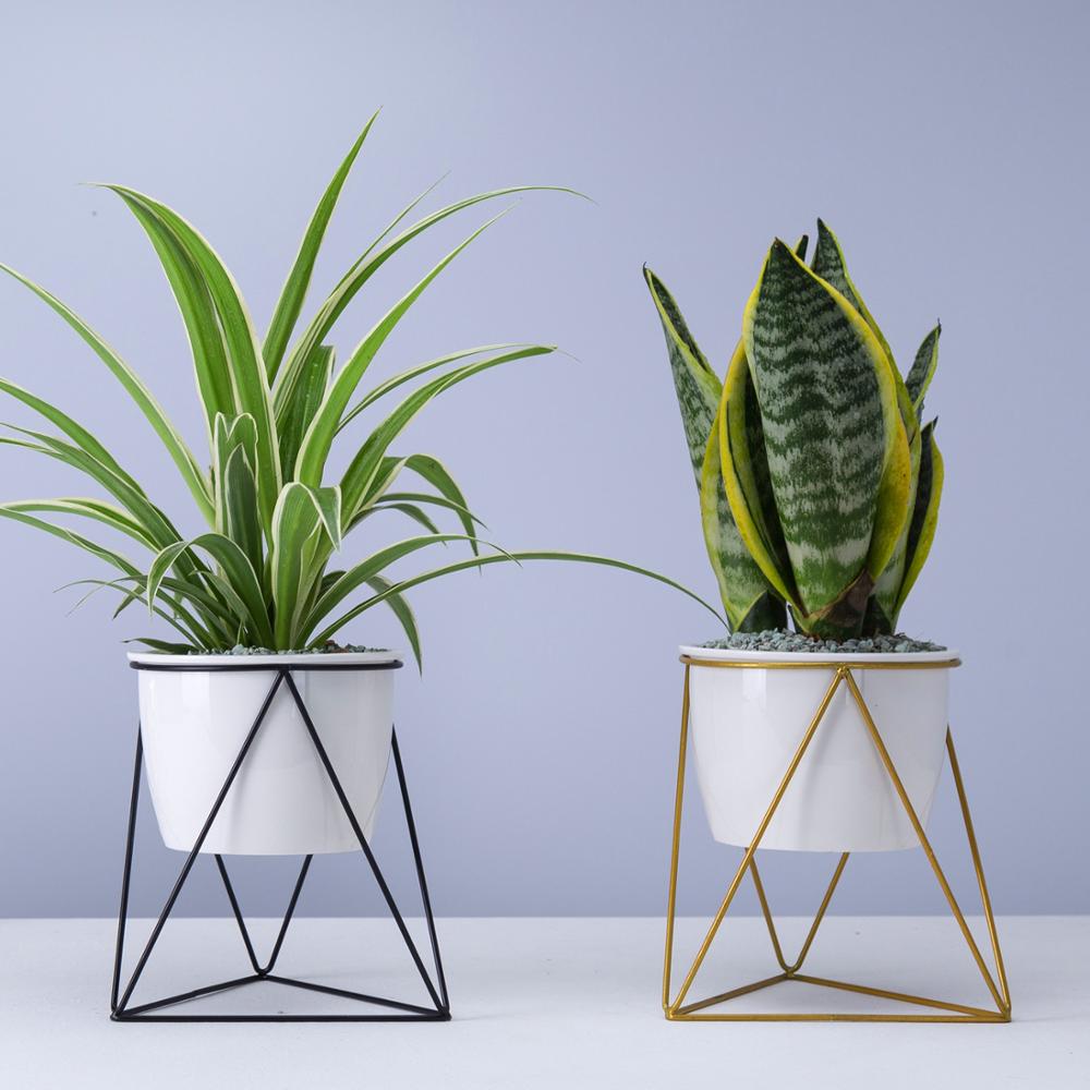 Porcelain Ceramic pot With Triangular Shape Iron Stand – Pots For Plants