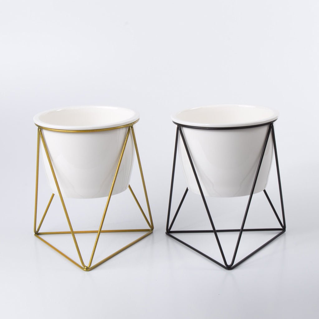 Porcelain Ceramic pot With Triangular Shape Iron Stand – Pots For Plants