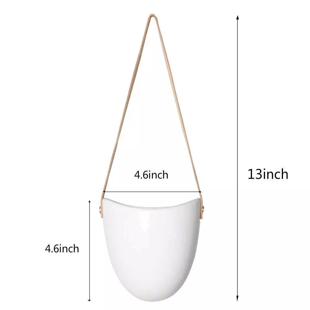 Porcelain Hanging Wall Planter with Strap (Set of three) - Pots For Plants