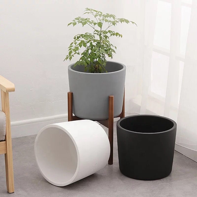 Simple Cylinder Floor Large Ceramic Pot with Saucer - Pots For Plants