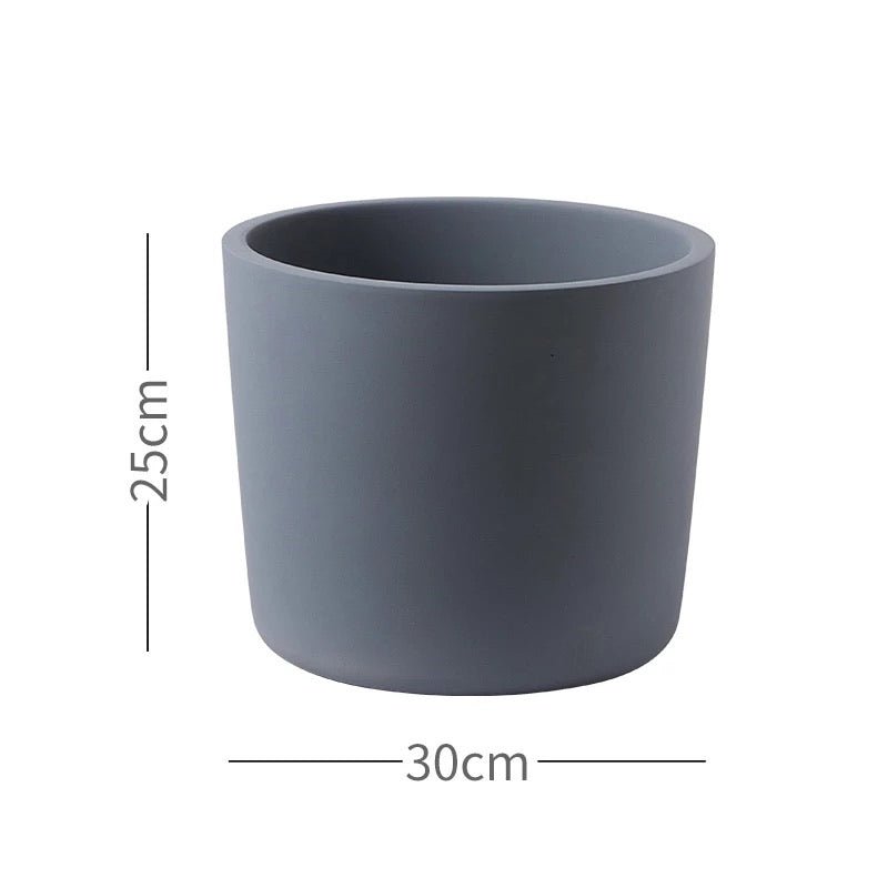 Simple Cylinder Floor Large Ceramic Pot with Saucer - Pots For Plants